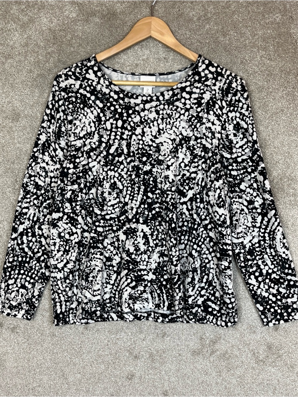 Weekends by Chico's Shirt Womens 2 Black White Stretch Cotton Blend- 5218